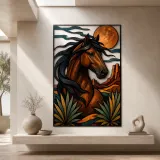 Bay Horse Portrait in Southwest Desert Colorful Metal Wall Art