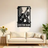 Cartel de metal personalizado de contrabajo musical con micrófono vintage