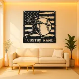 Personalized Softball Batter Distressed American Flag Metal Wall Art