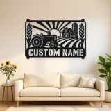 Personalized Vintage Tractor Metal Wall Art with Farm Scene