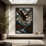 Bald Eagle Flying over Autumn Mountain Lake Colorful Metal Wall Art