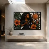 Black Woman Hairstylist with Hibiscus and Monstera Colorful Metal Wall Art