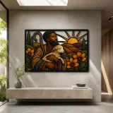 Good Shepherd Carrying Lamb at Sunrise Colorful Metal Wall Art