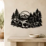 Lakeside Forest Cabin Metal Wall Art | Nature Silhouette Decor - lifestyle view 3