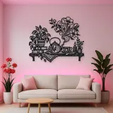 Teapot Floral Steam Metal Wall Art | Botanical Metal Wall Decor