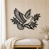 Dove Olive Branch Metal Wall Art | Wildlife Silhouette Decor - lifestyle view 5