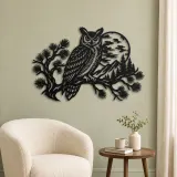 Owl Moon Branch Metal Wall Art | Wildlife Silhouette Decor - lifestyle view 2