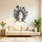 Wildflower Face Metal Wall Art | Minimalist Woman Line Art