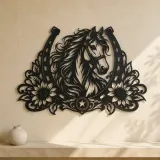 Horse Shoe Floral Metal Wall Art | Equestrian Wall Decor - lifestyle view 3