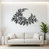Floral Moon Arc Metal Wall Art | Botanical Metal Wall Decor