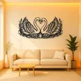 Swan Heart Pair Metal Wall Art | Wildlife Silhouette Decor