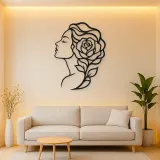 Rose Profile Muse Metal Wall Art | Minimalist Woman Line Art