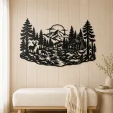 Deer in the Pines Metal Wall Art | Wildlife Silhouette Decor - lifestyle view 5