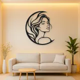 Moon Curve Face Metal Wall Art | Minimalist Woman Line Art