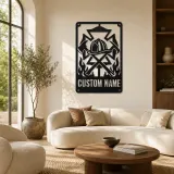 Décoration murale en métal personnalisée blason de pompier avec haches