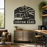 Personalized Tanker Semi Truck American Flag Metal Wall Art - lifestyle view 4