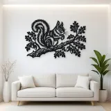 Squirrel Oak Branch Metal Wall Art | Wildlife Silhouette Decor