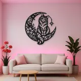 Cat on Moon Arc Metal Wall Art | Pet Lover Silhouette Decor