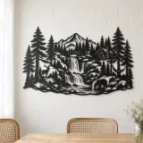Forest Waterfall Metal Wall Art | Nature Silhouette Decor - lifestyle view 4