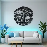 Elephant Tree Circle Metal Wall Art | Wildlife Silhouette Decor