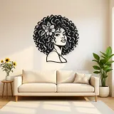 Afro Silhouette Face Metal Wall Art | Minimalist Woman Line Art