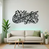 Flute Botanical Line Metal Wall Art | Music Room Wall Decor