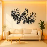 Cardinal Winter Branch Metal Wall Art | Wildlife Silhouette Decor