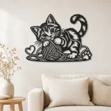 Cartel de metal de gatito juguetón con lana | Decoración de siluetas para amantes de las mascotas