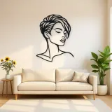 Short Hair Modern Face Metal Wall Art | Minimalist Woman Line Art