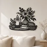 Décoration murale en métal Bougie et Fleurs | Décoration métallique pour maison cosy