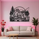 Grandfather Grandson Fishing Metal Wall Art | Family Silhouette Decor
