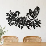 Sparrow Family Metal Wall Art | Wildlife Silhouette Decor - lifestyle view 4