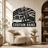 Personalized Tanker Semi Truck American Flag Metal Wall Art - lifestyle view 5
