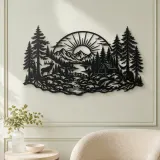 Forest Sun Arc Metal Wall Art | Nature Silhouette Decor - lifestyle view 2