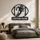 Personalized Football Player Metal Wall Art with Ball Frame - lifestyle view 3
