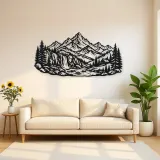 Waterfall Mountain Valley Metal Wall Art | Nature Silhouette Decor
