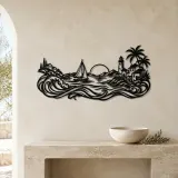 Coastal Village Line Metal Wall Art | Coastal and Nautical Wall Decor - lifestyle view 3