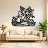 Candle and Flowers Metal Wall Art | Cozy Home Metal Decor