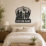 Personalized Family of Three Motorcycle Mountain Cabin Metal Wall Art - lifestyle view 2