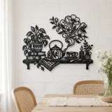 Teapot Floral Steam Metal Wall Art | Botanical Metal Wall Decor - lifestyle view 4