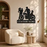 Personalized Motorcycle Family with Seated Daughter Metal Wall Art - lifestyle view 5