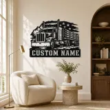 Personalized Logging Semi Truck Patriotic Mountain Metal Wall Art - lifestyle view 5