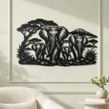 Elephant Family Walk Metal Wall Art | Wildlife Silhouette Decor - lifestyle view 2