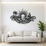 Rising Sun over Waves Metal Wall Art | Celestial Boho Wall Decor
