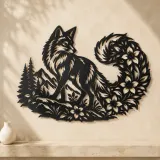 Fox Floral Tail Metal Wall Art | Wildlife Silhouette Decor - lifestyle view 3