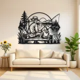 Grandfather Grandson Fishing Metal Wall Art | Family Silhouette Decor
