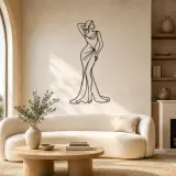 Cartel de metal pose de vestido drapeado con brazo levantado | Decoración mural figura de moda