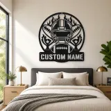 Personalized Football Helmet Trophy Flame Metal Wall Art - lifestyle view 2