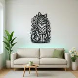 Sitting Cat Floral Metal Wall Art | Pet Lover Silhouette Decor