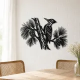 Woodpecker Pine Metal Wall Art | Wildlife Silhouette Decor - lifestyle view 4